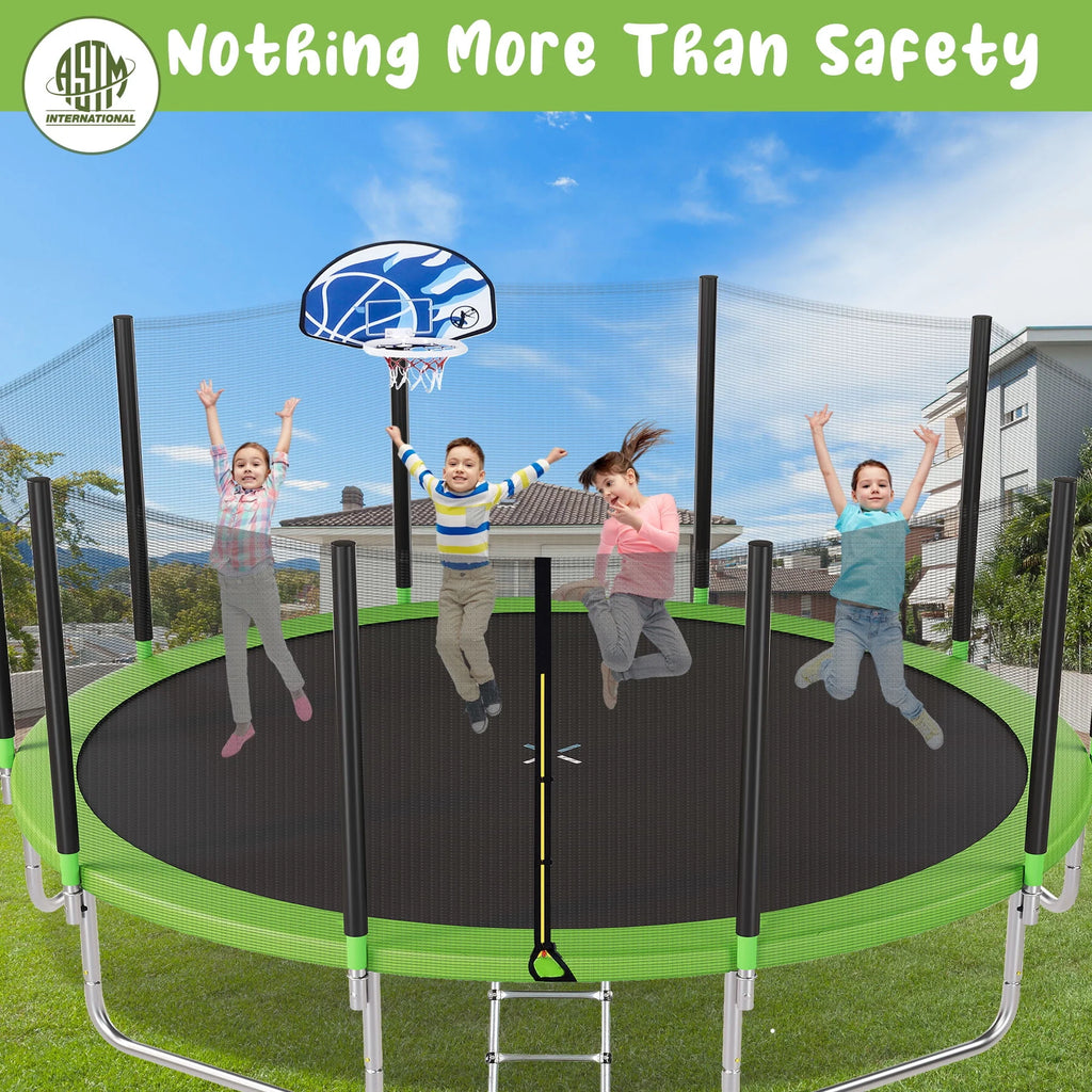 16FT Trampoline with Safety Enclosure Net, Basketball Hoop and Ladder B4915