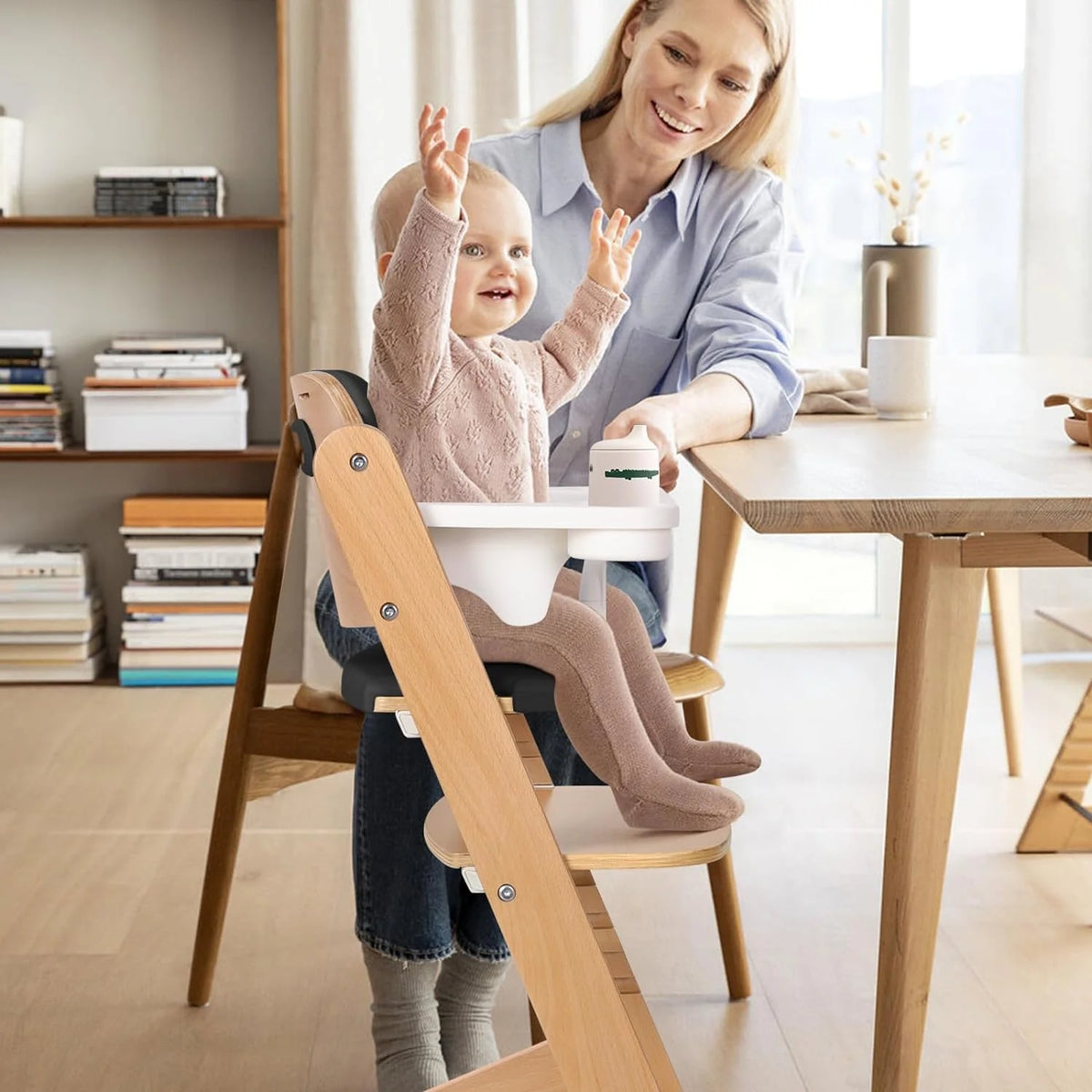 Wooden High Chair with Plastic Tray, 8 Height Adjustments D8498