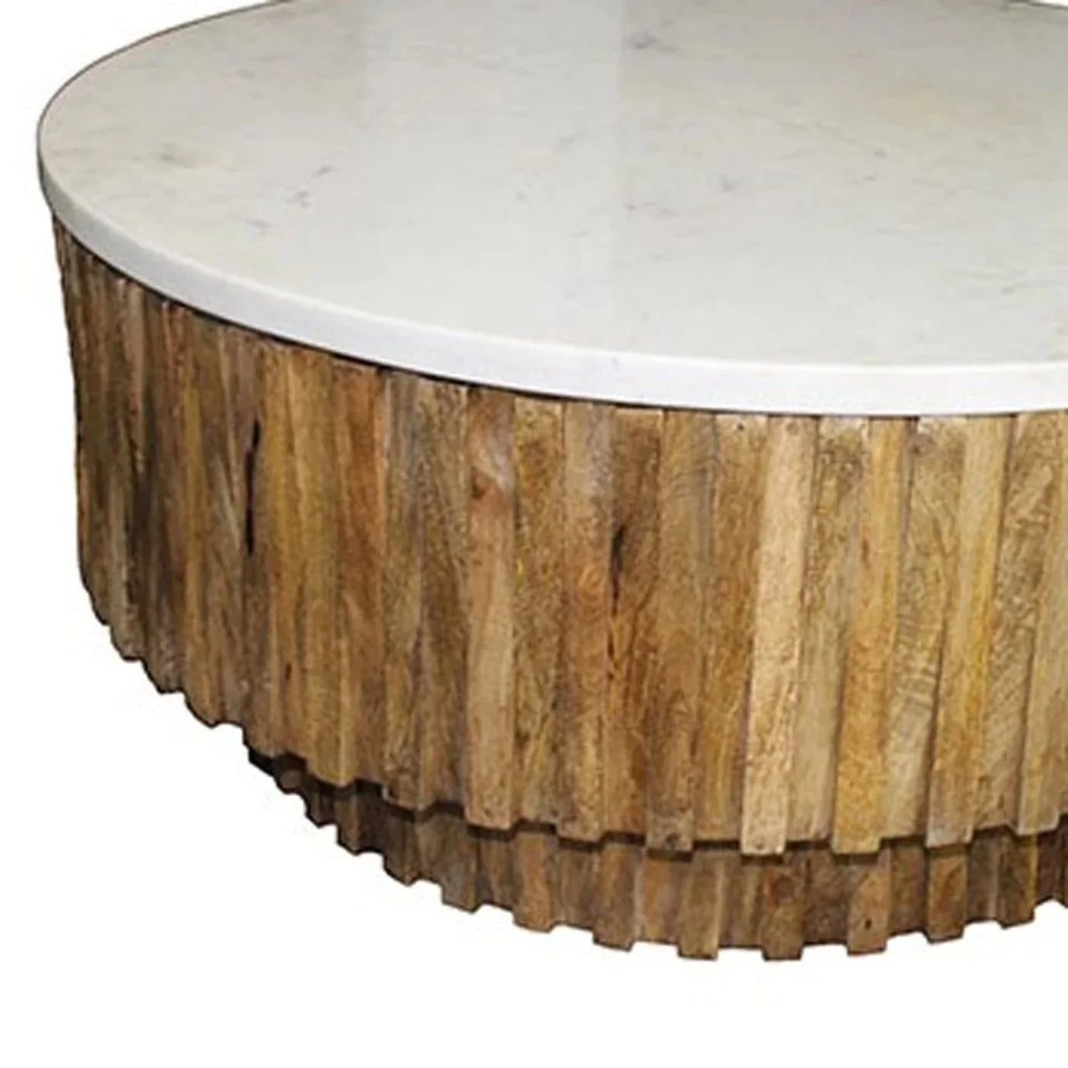 Round Marble Top Wooden Strips Coffee Table M89476