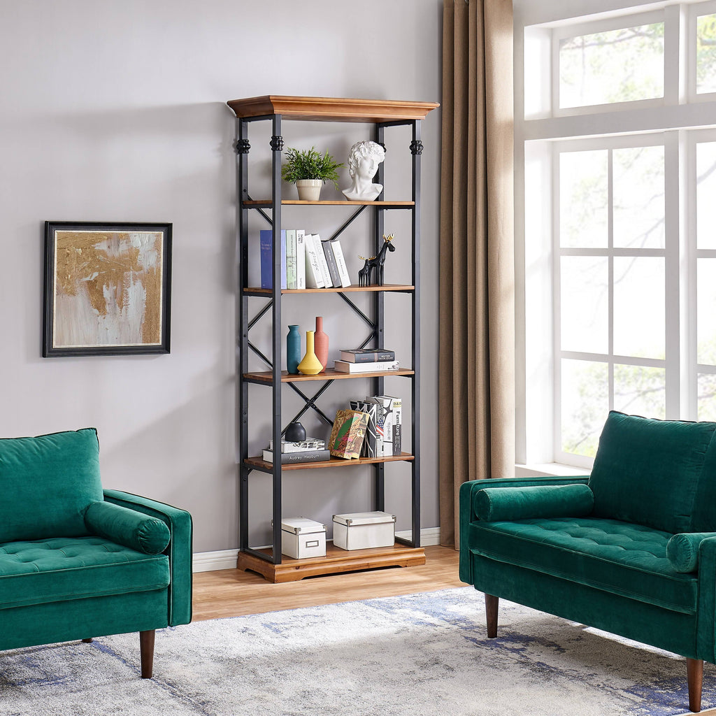 6-Tier Wood and Metal Open Bookcase L528904