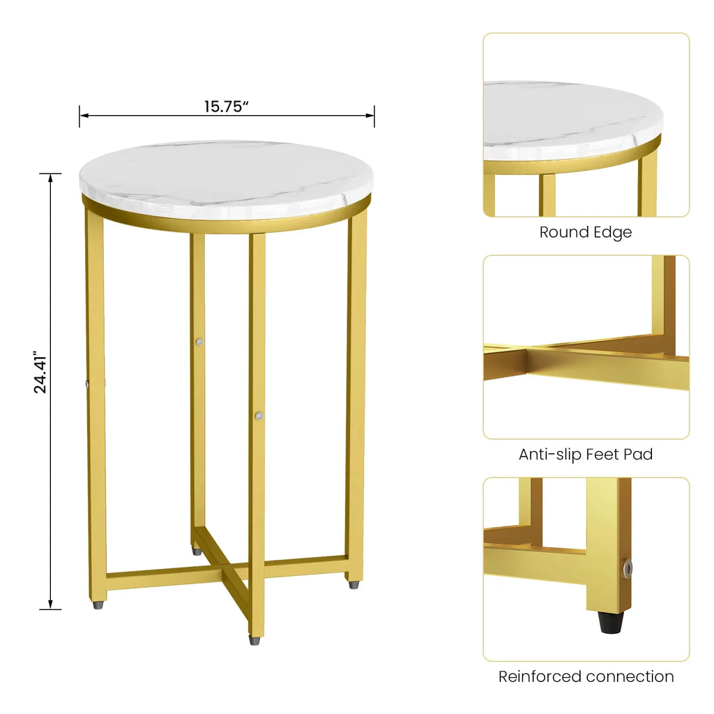 Round Faux Marble Side Table with Metal Frame N68401