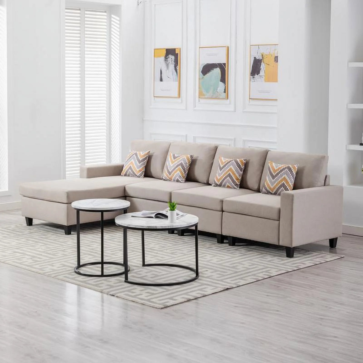 Beige Linen Reversible Sectional Sofa Chaise H96471