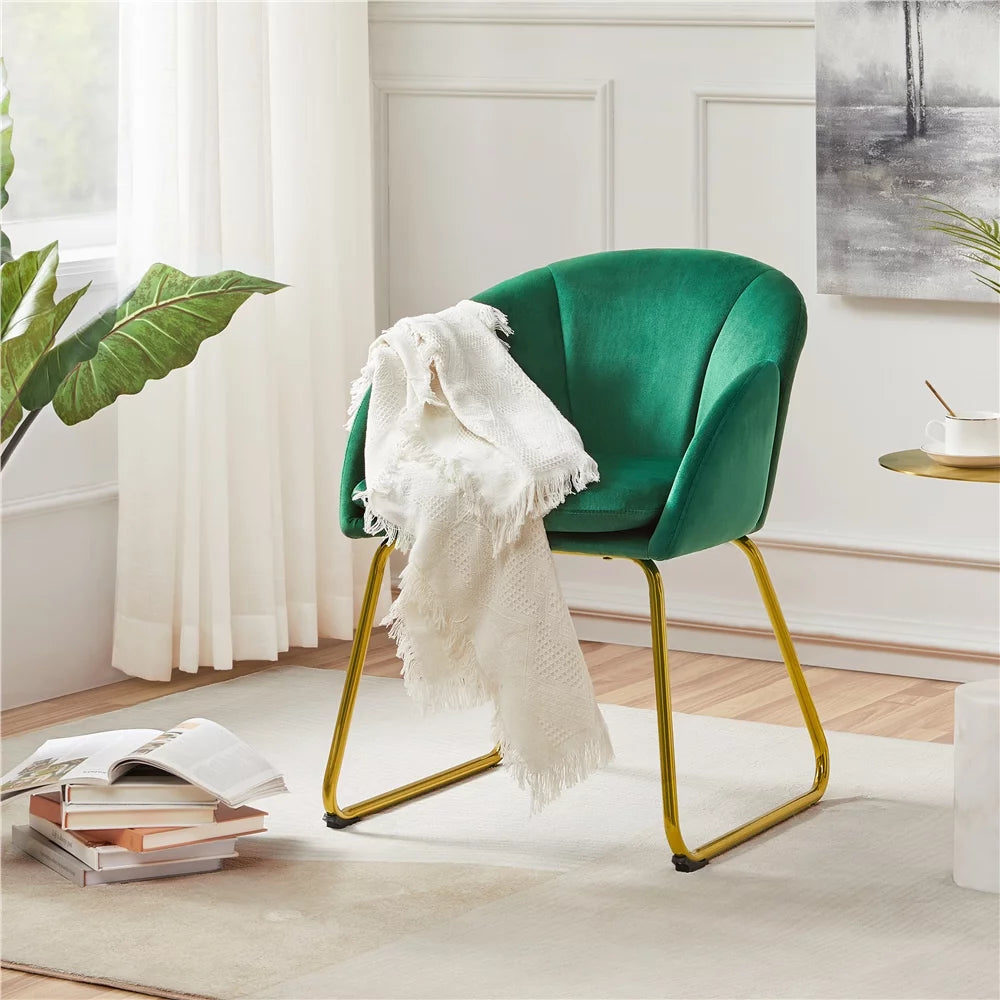 Green Velvet Armchair with Golden Metal Legs I413709