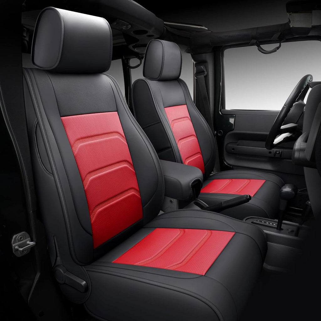 Faux Leather Full Coverage Car Seat Covers Full Set Black & Red O892411