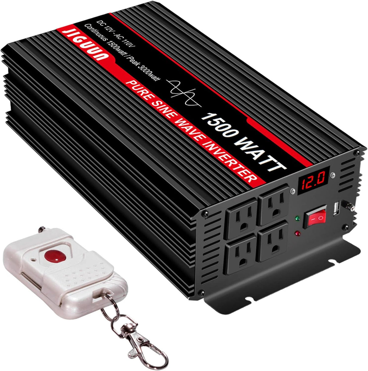 1500 Watt Pure Sine Wave Inverter 12V to 120V with AC Outlets USB H252