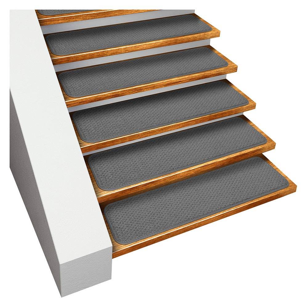 Set of 12 Skid-Resistant Carpet Stair Treads Gray W572339
