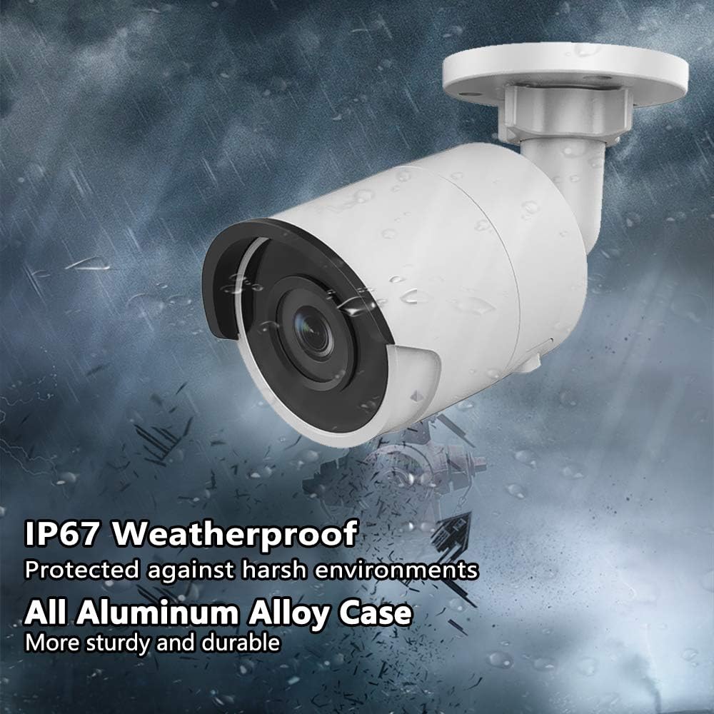 8MP 4K Bullet PoE IP Camera Outdoor 4mm 3840×2160 98ft Night Vision IP67 SD Card Slot G705646