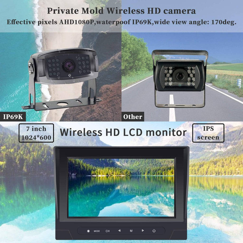 1080P Digital Wireless Rear View Camera with 7'' DVR Monitor IP67 Waterproof R167397