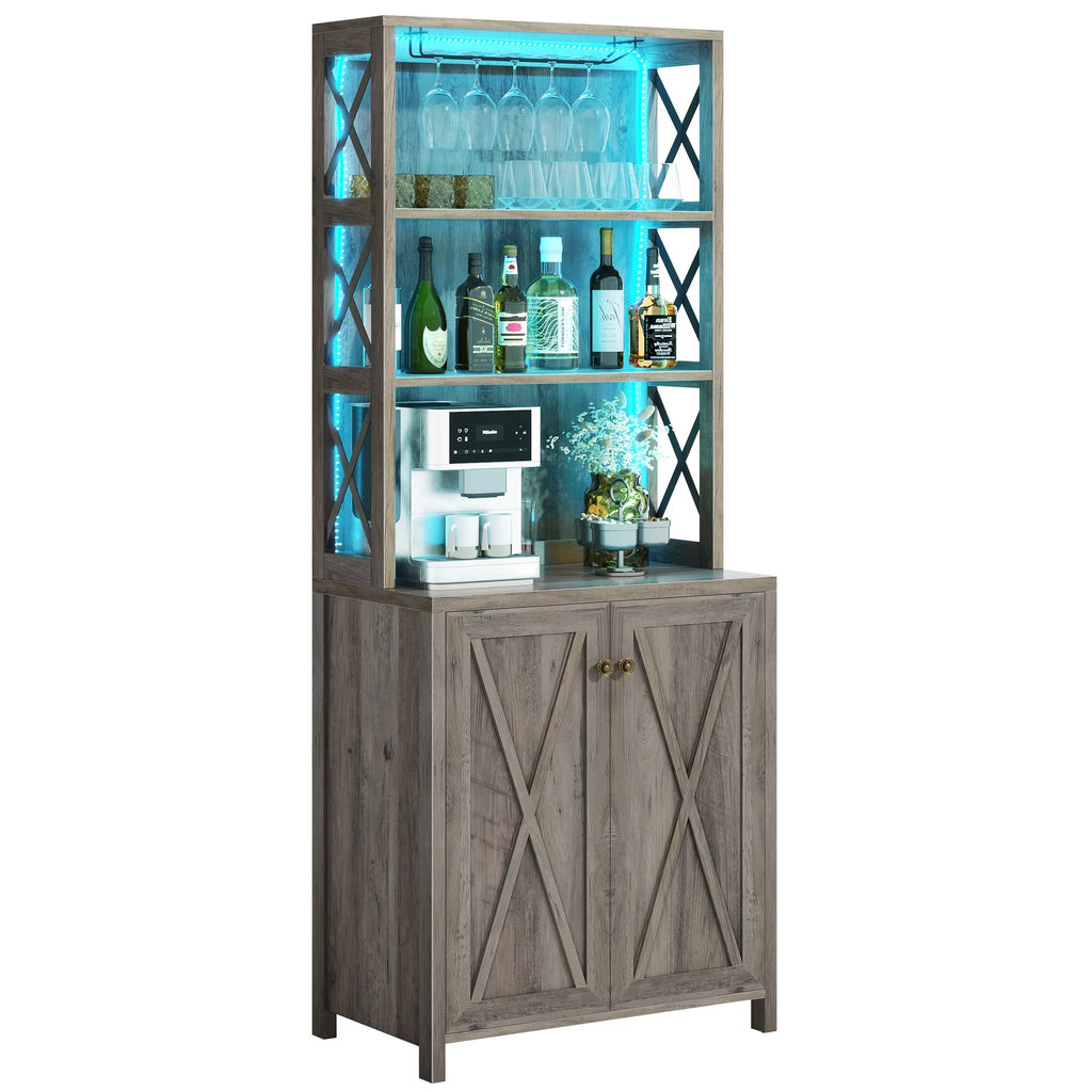 67" Washed Gray Bar Cabinet with Doors and Shelves D471019
