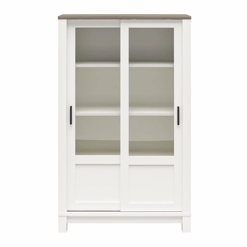 White Bookcase Cabinet with Sliding Glass Doors I1174