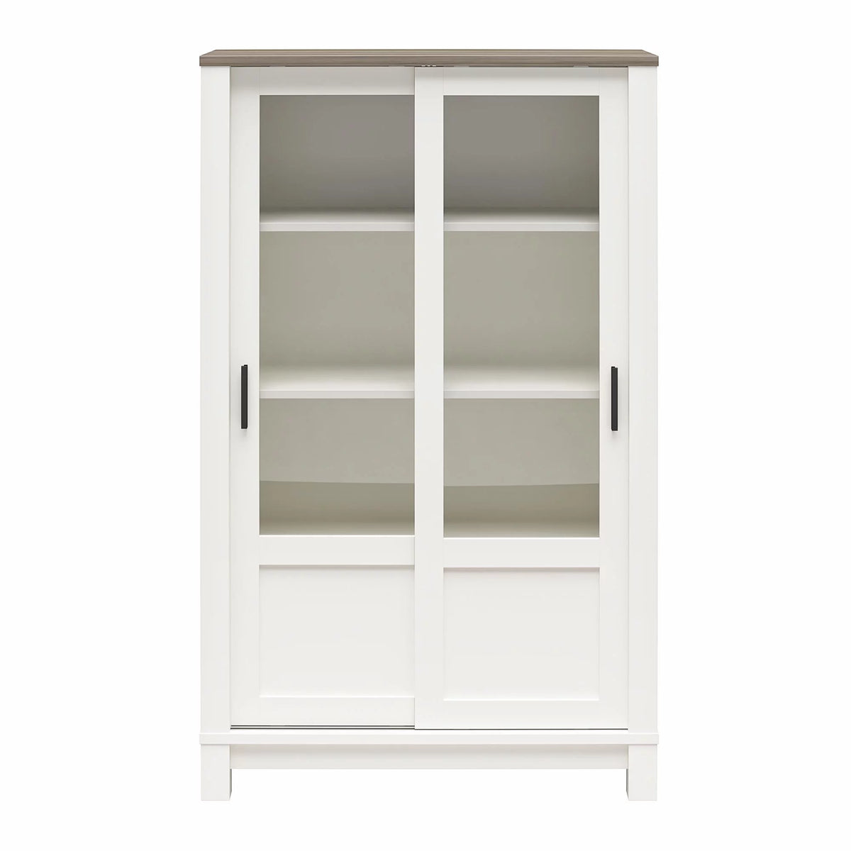 White Bookcase Cabinet with Sliding Glass Doors I1174