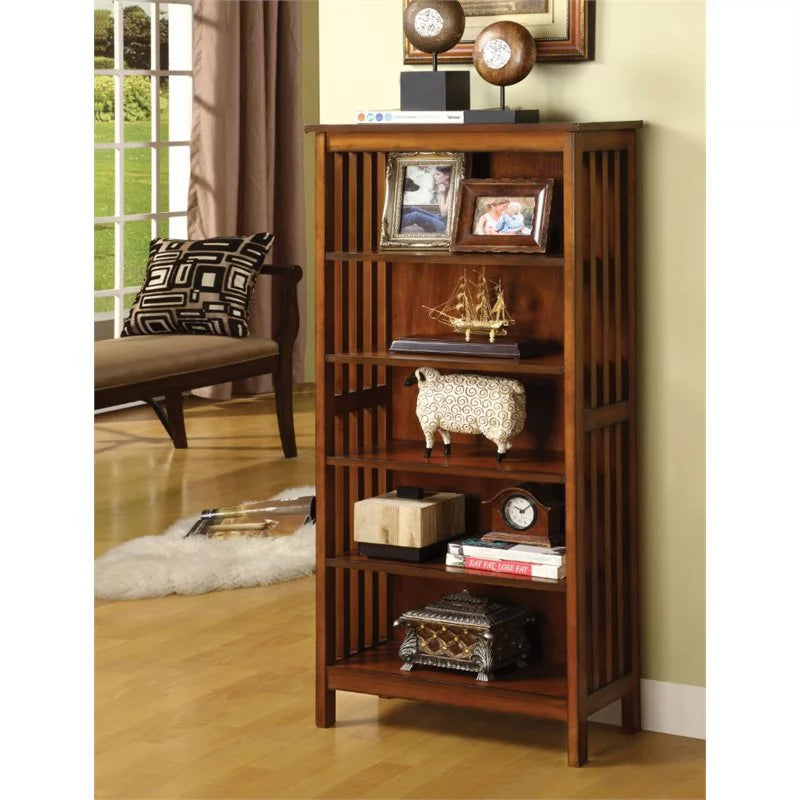 Antique Oak 5-Shelf Wood Bookcase X19607