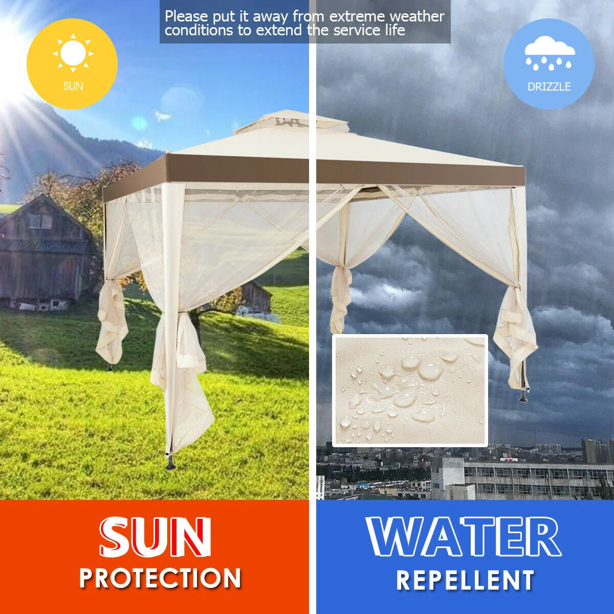 10'x 10' Beige Canopy Gazebo with Mosquito Netting V2613