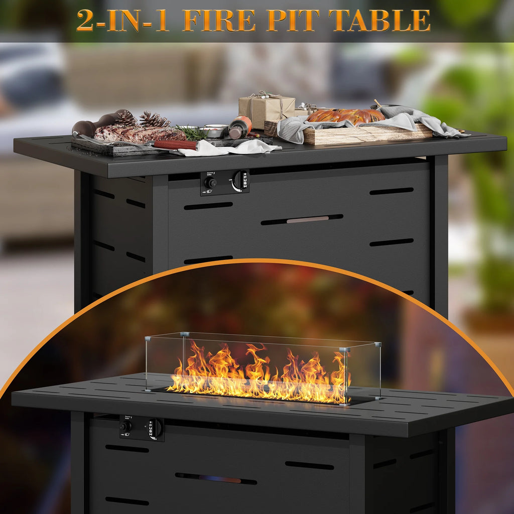 43 Inch Propane Gas Fire Pit Table with Lid and Lava Rock C166