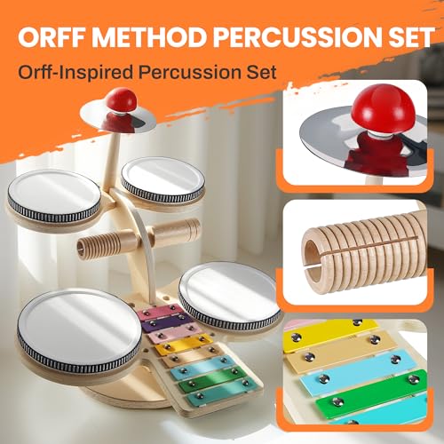 Wooden 8 in 1 Percussion Drum Kit with Xylophone Cymbal C159