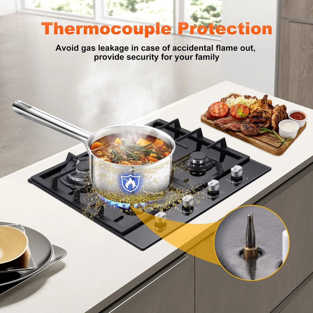 24 inch 4 Burners Gas Cooktop with Tempered Glass X792