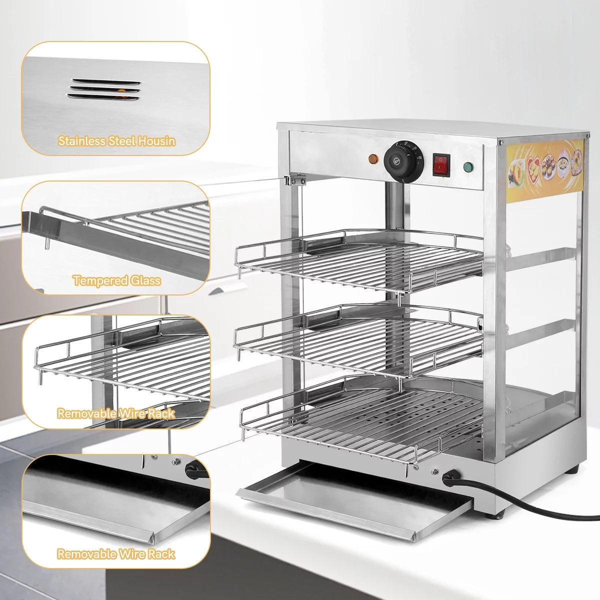 800W 3-Tier Commercial Food Warmer Display Case S76216