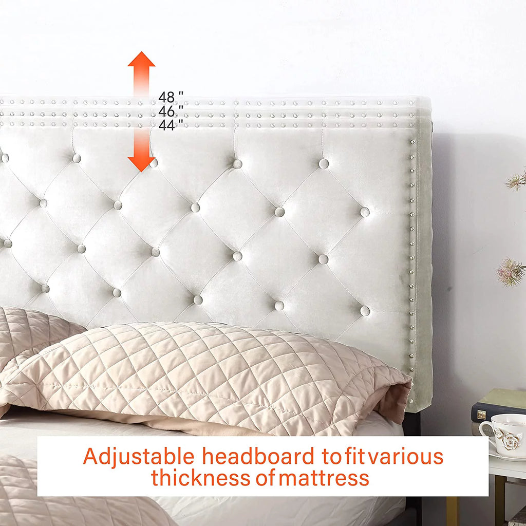 Gray Twin Upholstered Platform Bed Frame with Adjustable Headboard Q6972