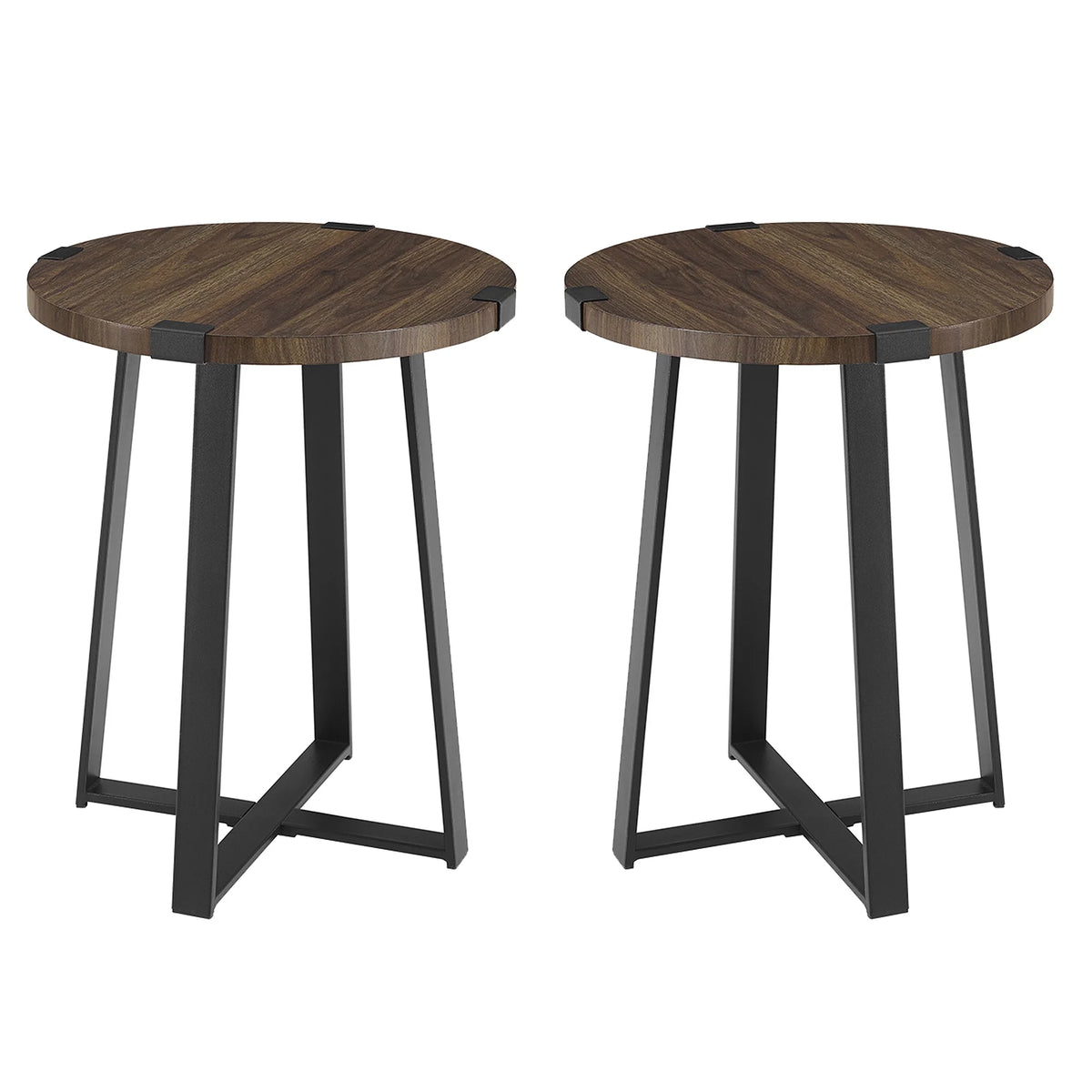 Set of 2 Dark Walnut Round Side Tables G850166