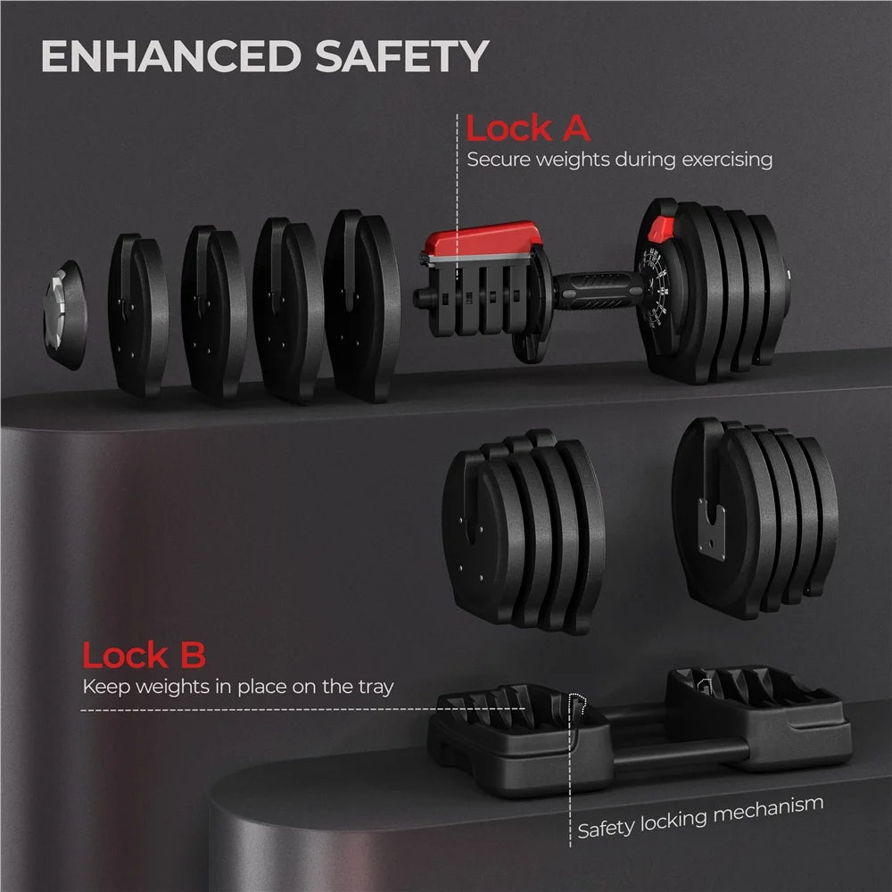 3-In-1 Quick-Adjust Dumbbell Weight Set with Anti-Slip Handle, Black P3866