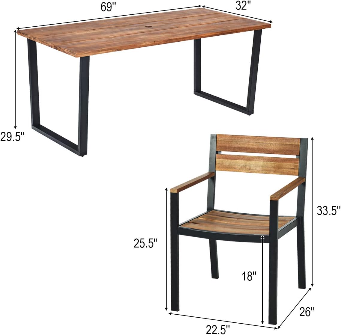 7 Piece Patio Dining Set with Acacia Wood Table Top P3969