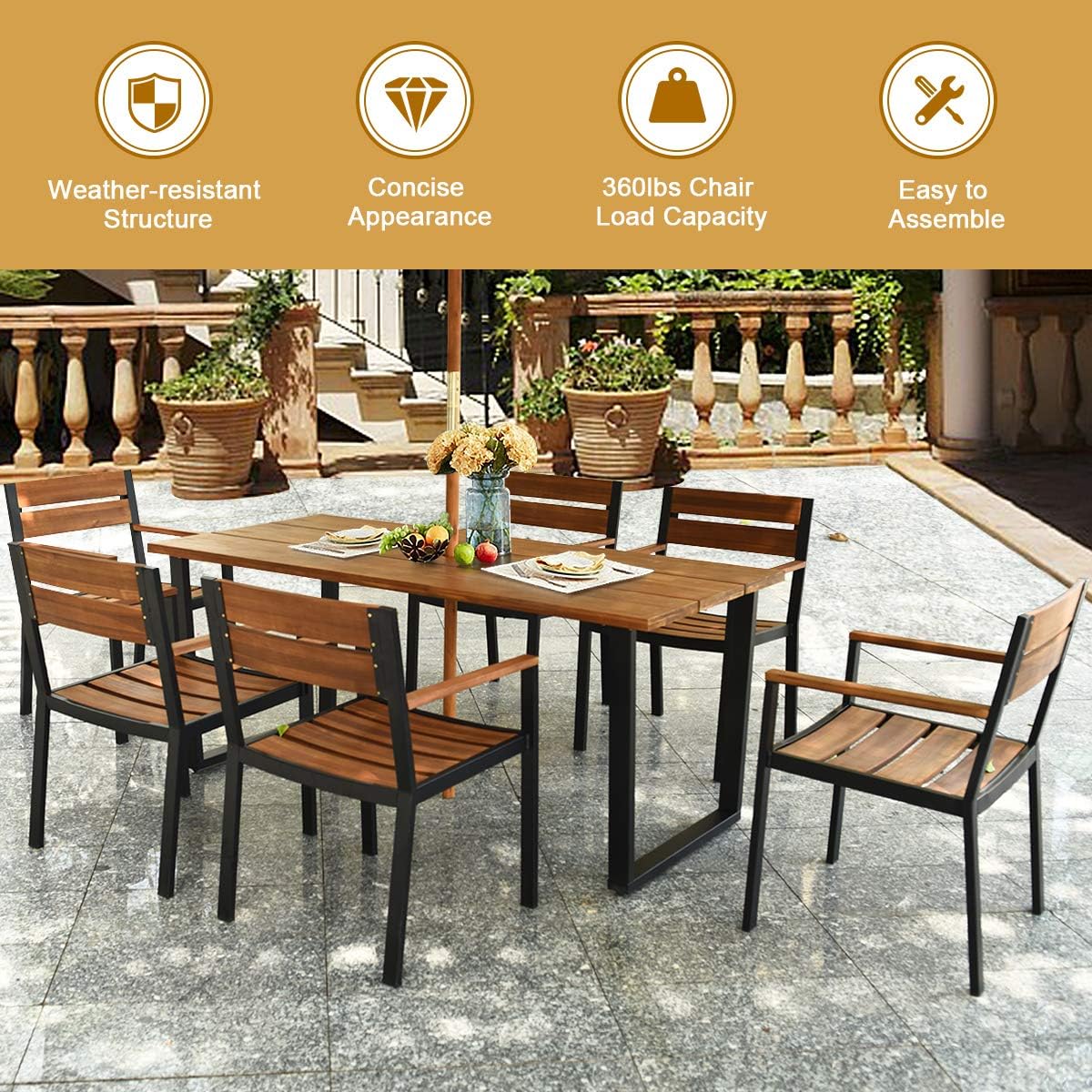 7 Piece Patio Dining Set with Acacia Wood Table Top P3969
