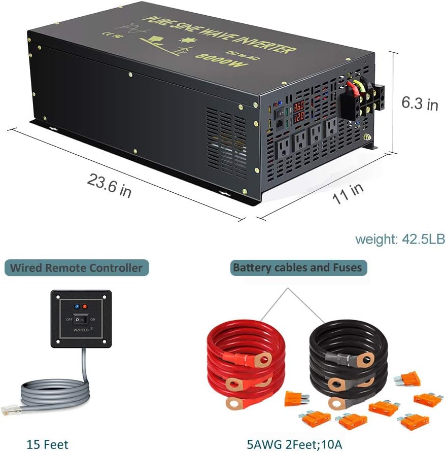 8000W Pure Sine Wave Power Inverter DC 36V to AC 120V X3647