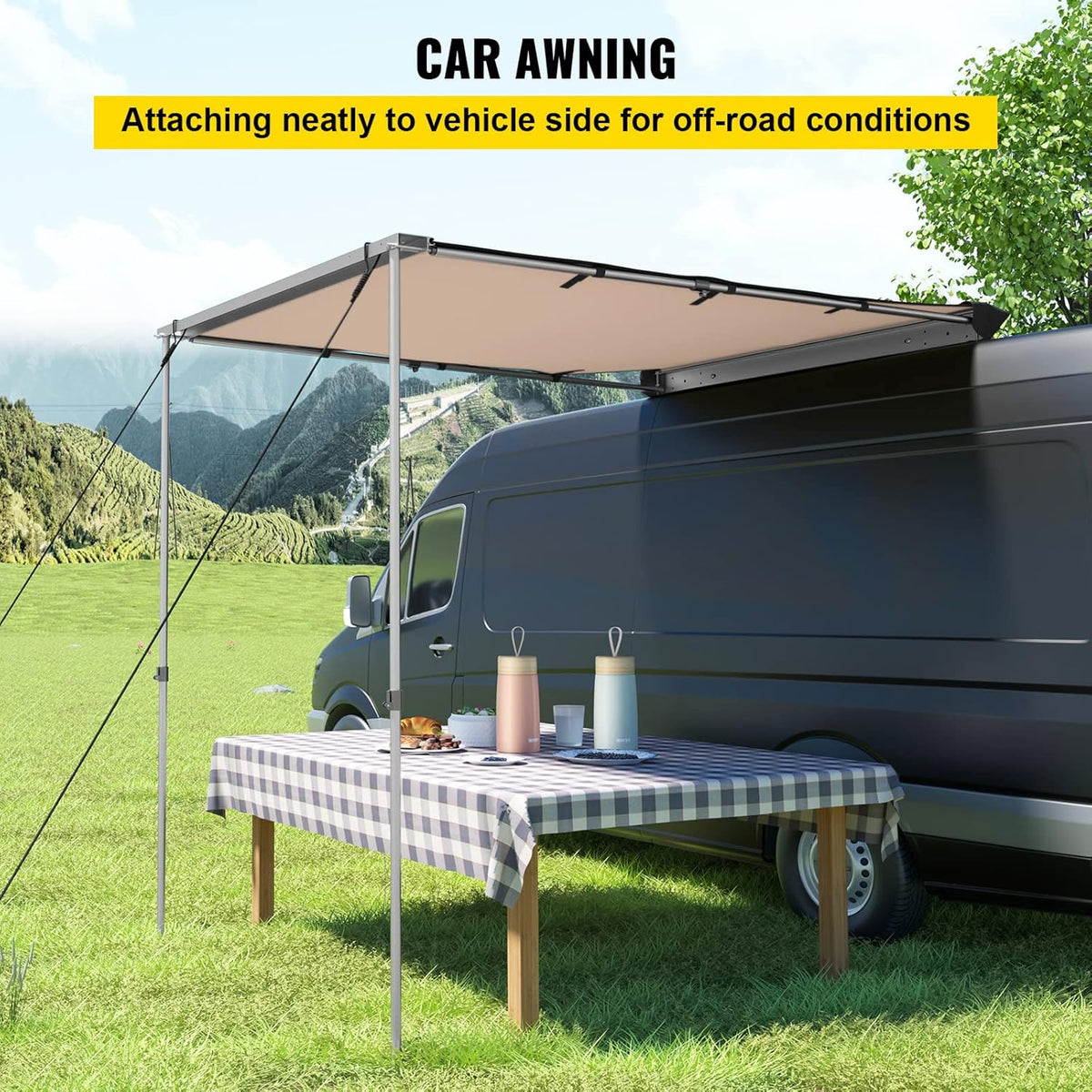 Khaki Pull-Out Retractable Car Side Awning with Carry Bag X2780