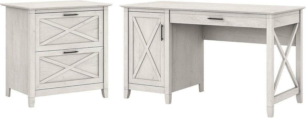 54W Cape Cod Gray Computer Desk with Storage and 2 Drawer File Cabinet G2566