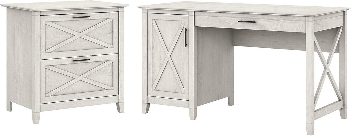 54W Cape Cod Gray Computer Desk with Storage and 2 Drawer File Cabinet G2566