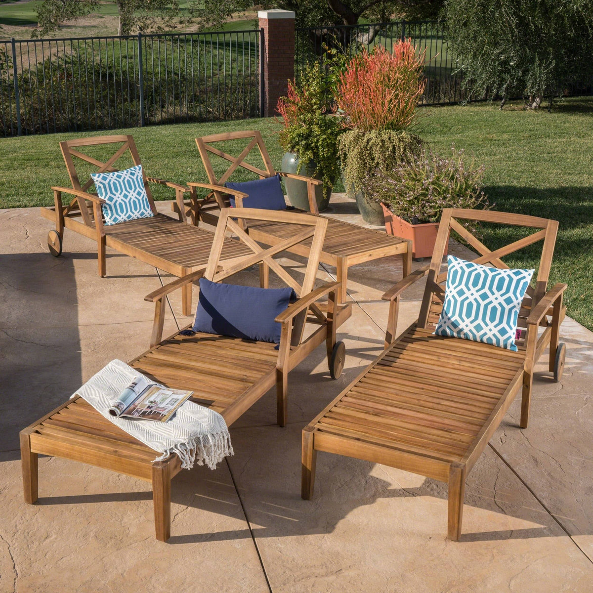 Acacia Wood Chaise Lounge Set of 4 K82956