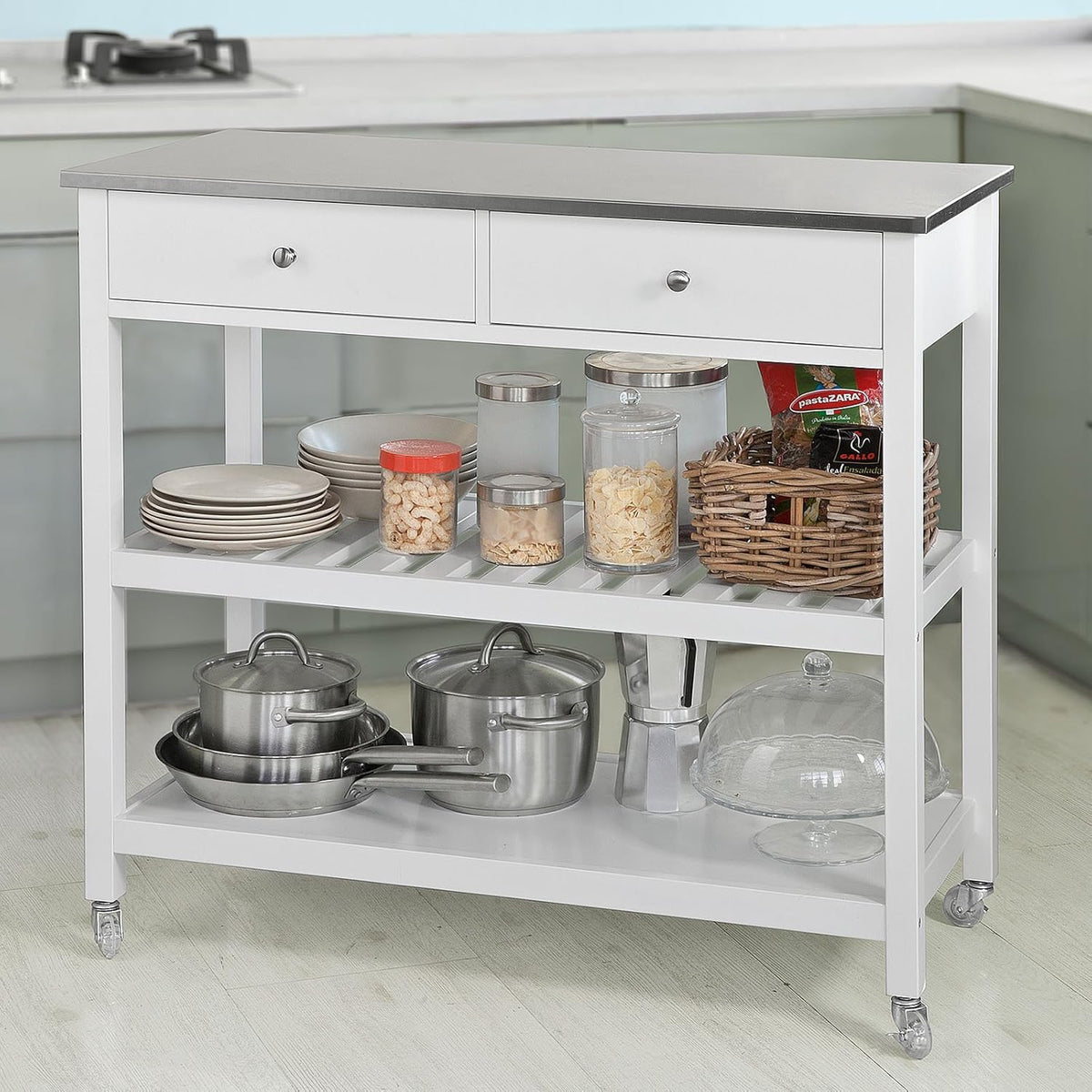 Kitchen Cart with Rubber Wood Top D221427