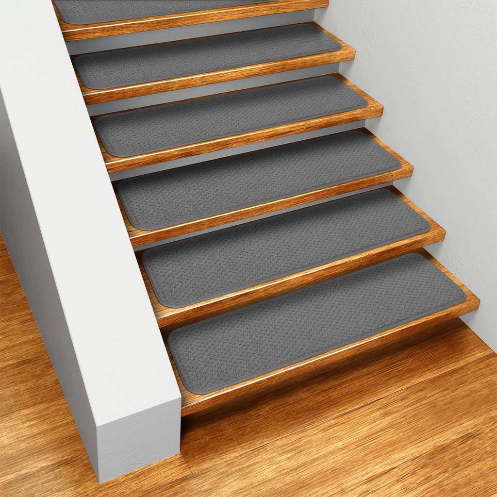 Set of 12 Skid-Resistant Carpet Stair Treads Gray W572339