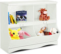 White Wooden 4 Cubby Kids Bookcase with 4 Bin Y897559