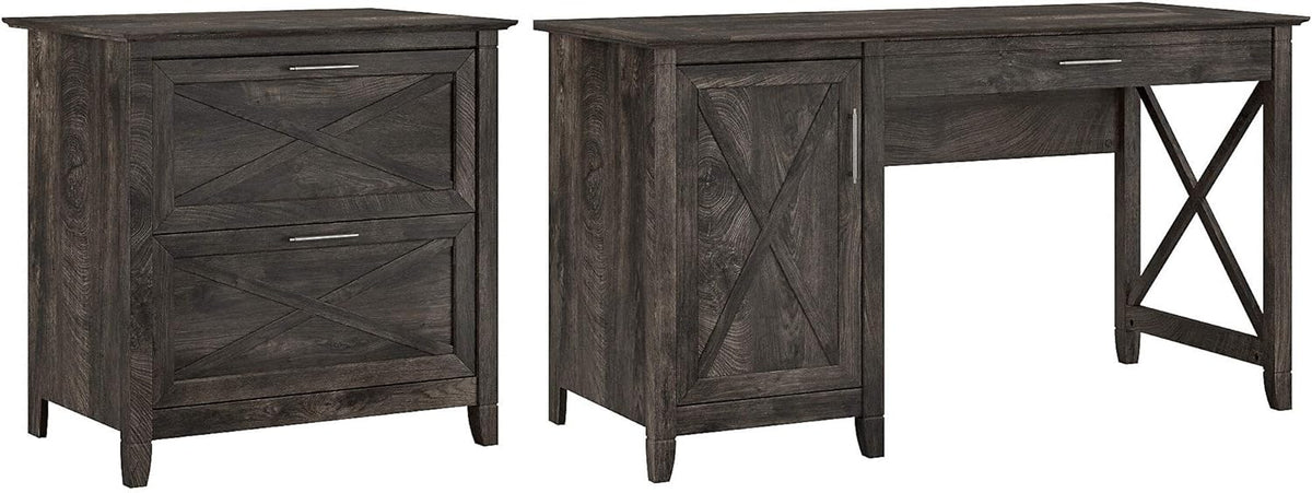 54W Cape Cod Gray Computer Desk with Storage and 2 Drawer File Cabinet G2566