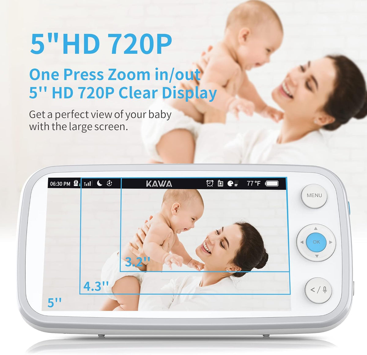 Baby Monitor with Camera and Audio, 720P HD Display, Night Vision, 2-Way Audio S33724