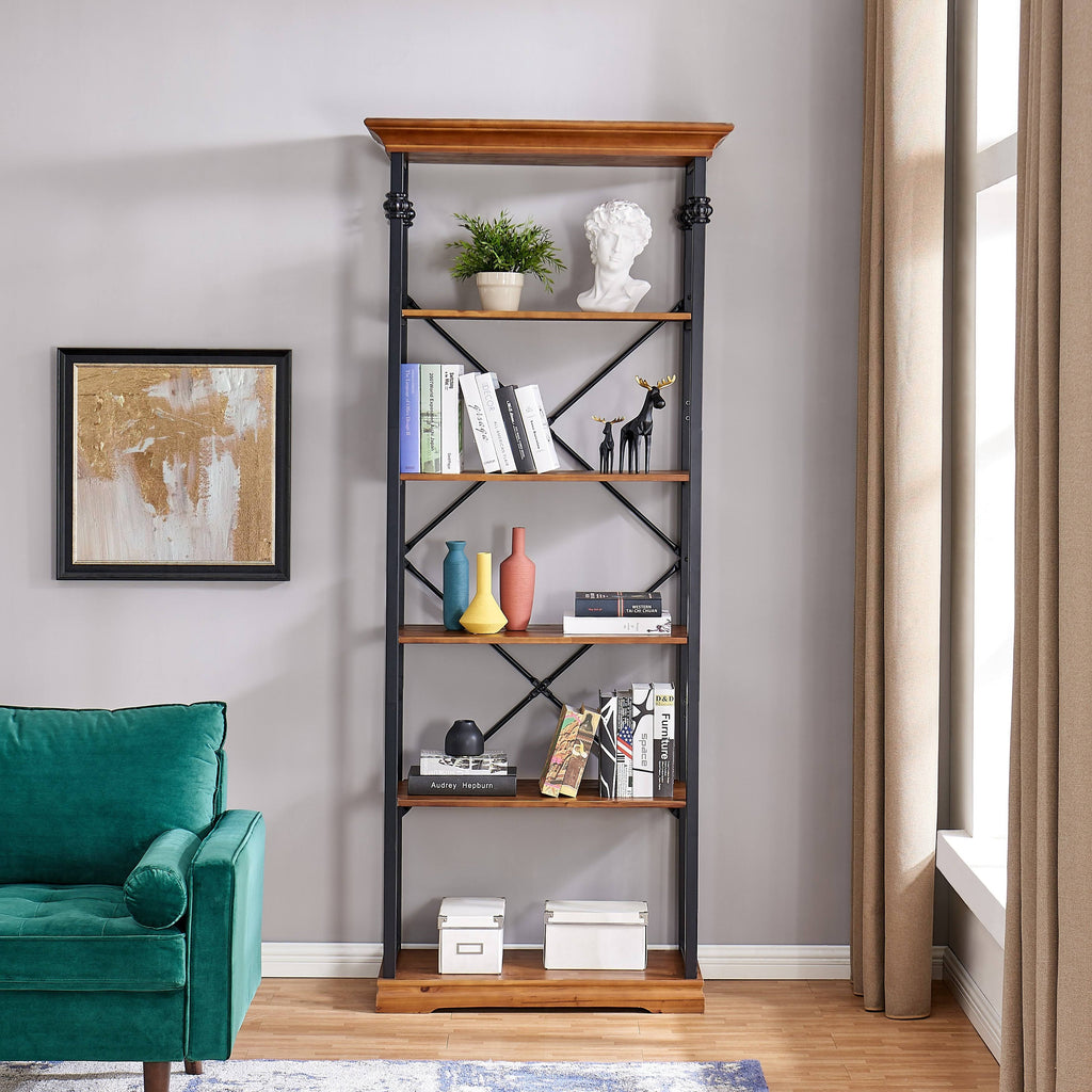6-Tier Wood and Metal Open Bookcase L528904
