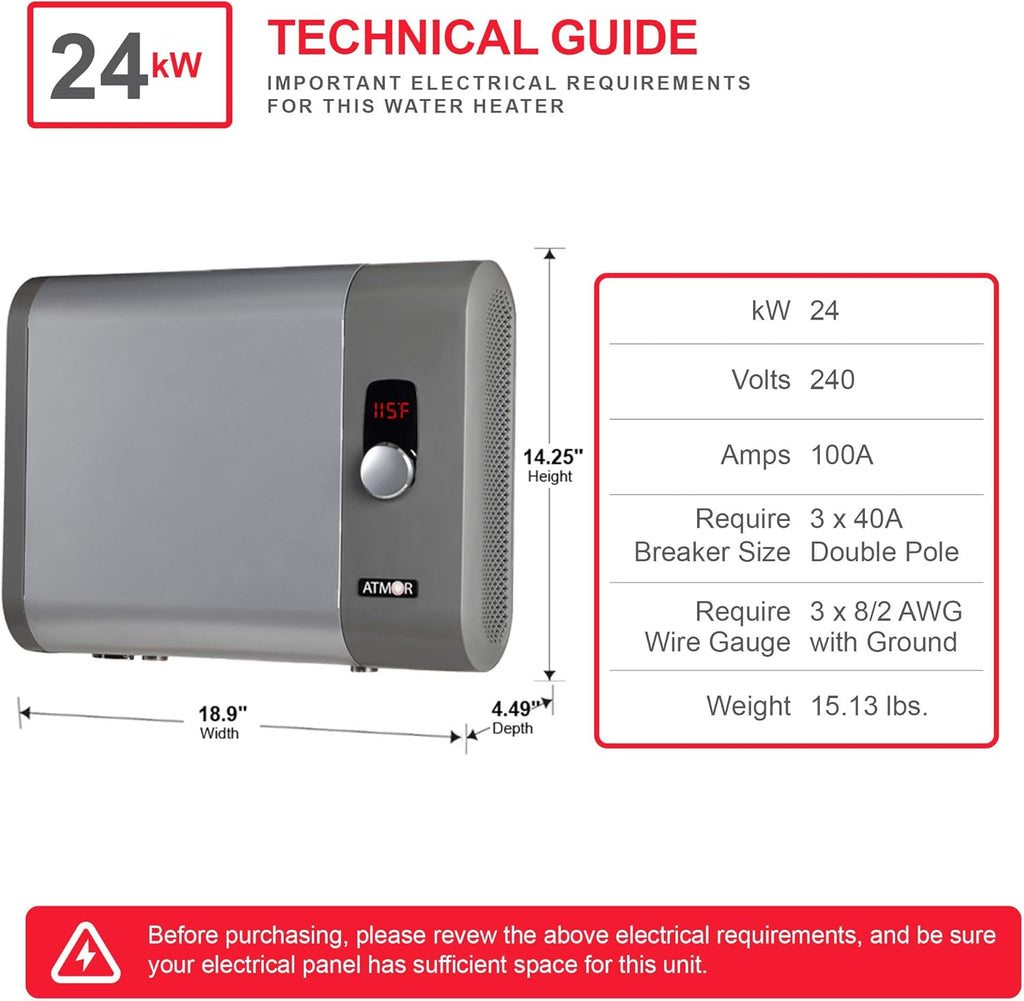 24kW 4.65 GPM Electric Tankless Water Heater P9139