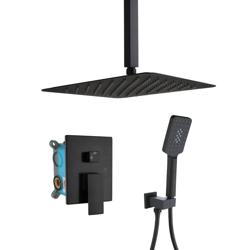 3-Spray 2.5 GPM 12 in. Dual Shower Heads Matte Black E606246