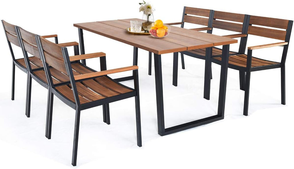 7 Piece Patio Dining Set with Acacia Wood Table Top P3969