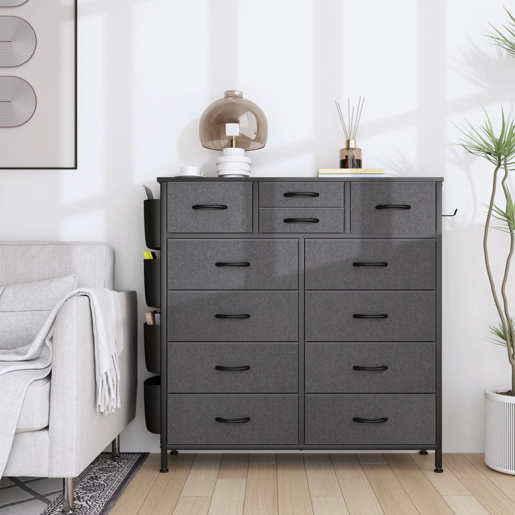 Rustic Brown 12 Drawer Fabric Dresser T17258