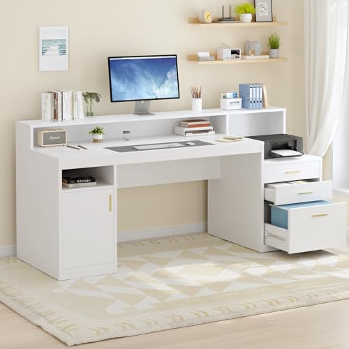 Black Computer Desk with 3 Drawer and Storage Shelves I353