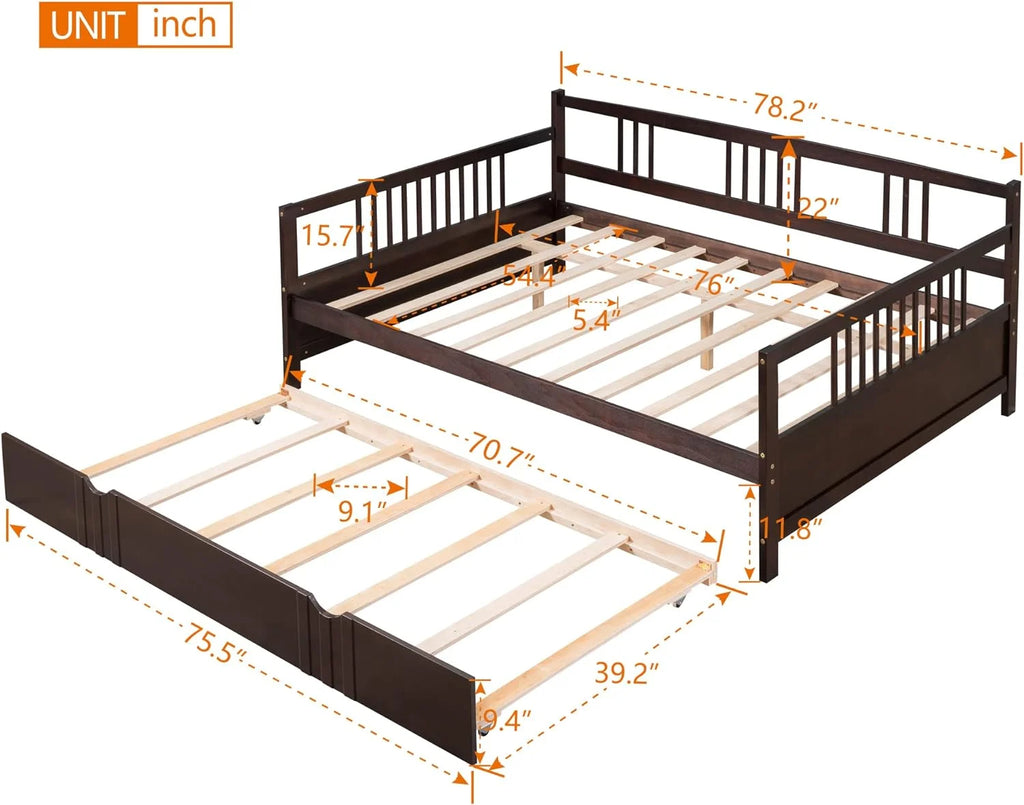 Full Size Wood Daybed with Twin Trundle T81061