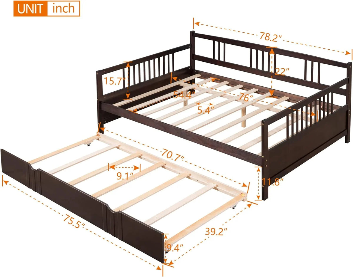 Full Size Wood Daybed with Twin Trundle T81061