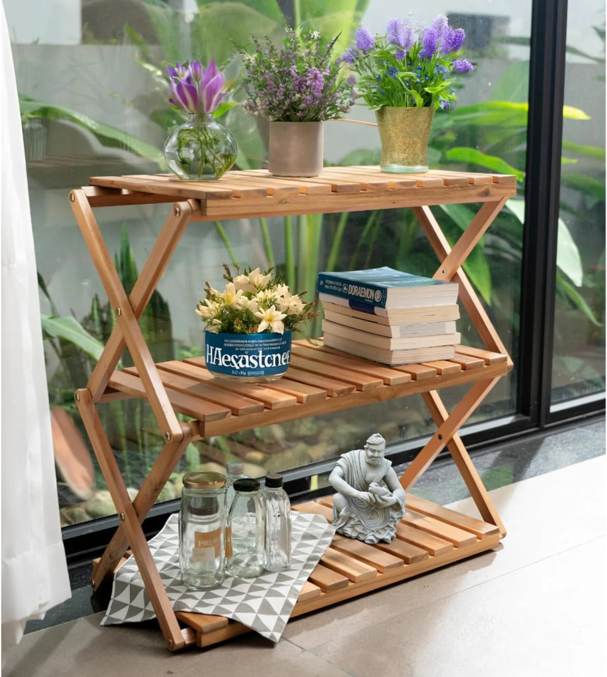 3 Tier Acacia Wood Folding Shelf E4026