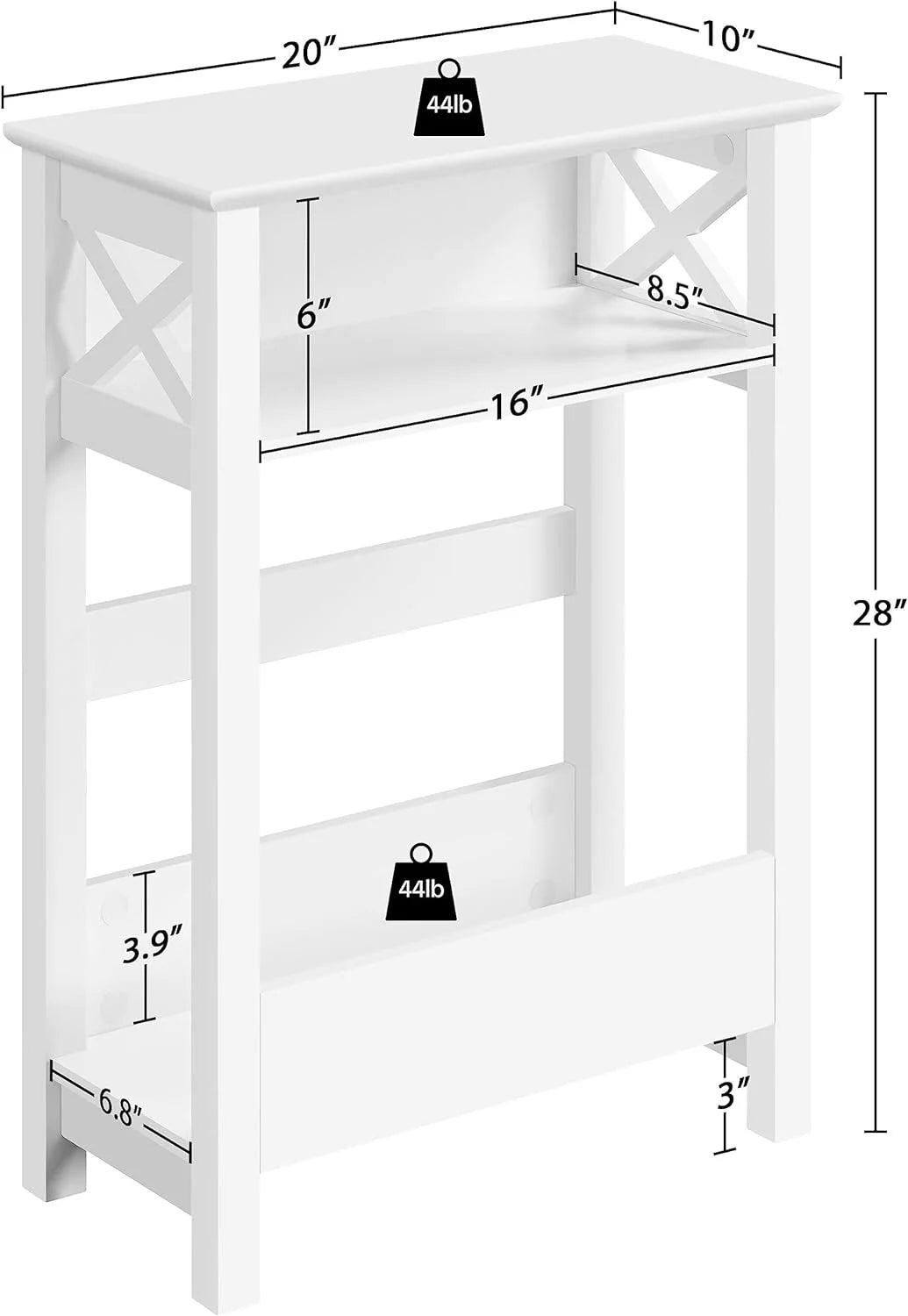 White 3-Tier Narrow Side Table with Magazine Holder Y130440