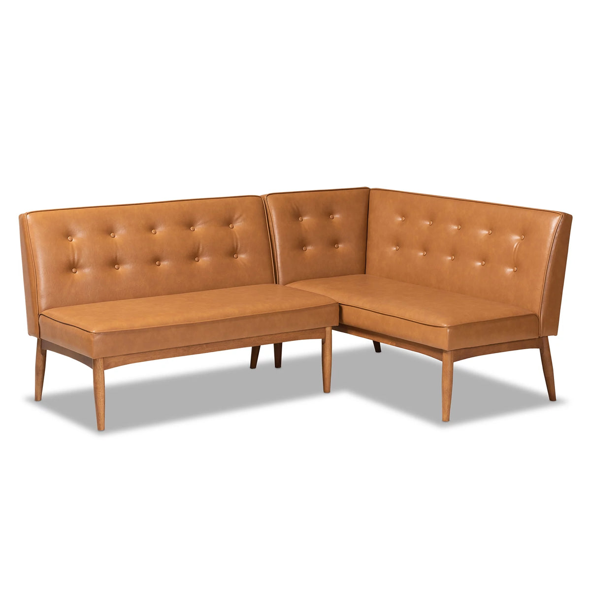 Tan Faux Leather Upholstered Wood Dining Corner Sofa Bench P149