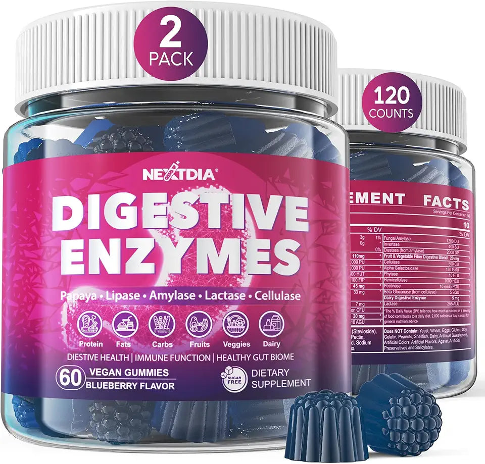 Sugar Free Vegan Digestive Enzymes Gummies with Probiotics, 120Cts G644