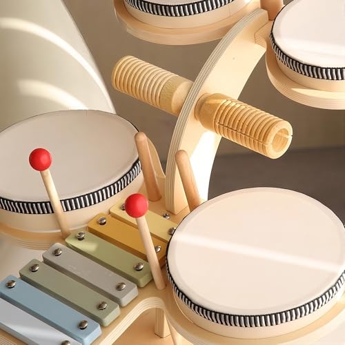 Wooden 8 in 1 Percussion Drum Kit with Xylophone Cymbal C159