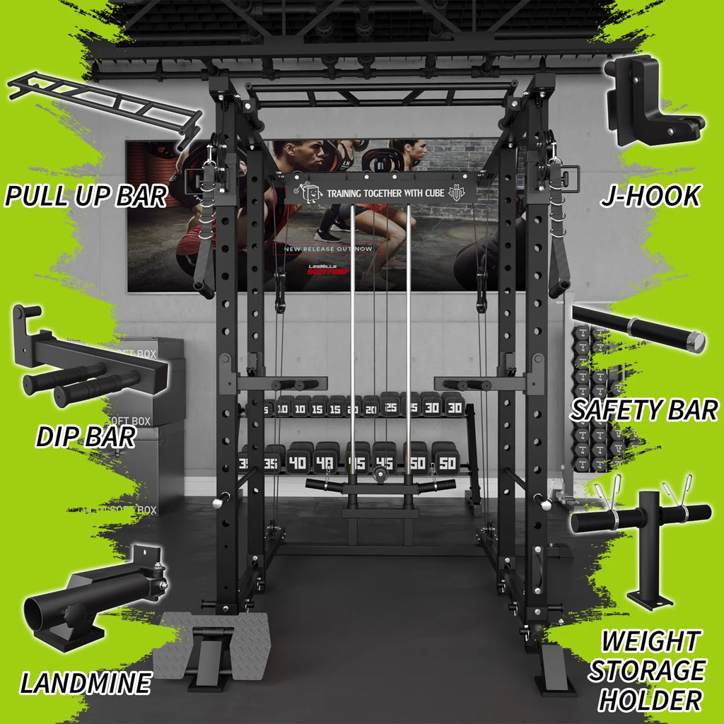 1500 lbs Power Rack Cage with Cable Crossover Machine Q90988